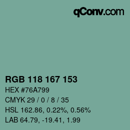 颜色代码: RGB 118 167 153 | qconv.com