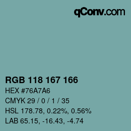 颜色代码: RGB 118 167 166 | qconv.com