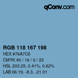 颜色代码: RGB 118 167 198 | qconv.com