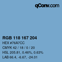 Color code: RGB 118 167 204 | qconv.com