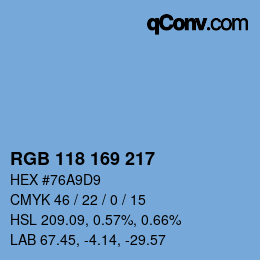Color code: RGB 118 169 217 | qconv.com