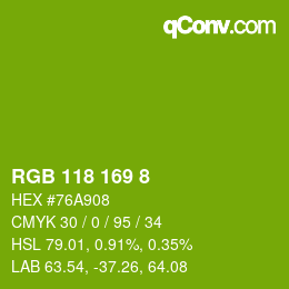 Color code: RGB 118 169 8 | qconv.com