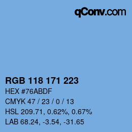 Color code: RGB 118 171 223 | qconv.com