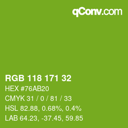 Color code: RGB 118 171 32 | qconv.com