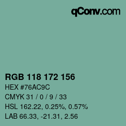 Color code: RGB 118 172 156 | qconv.com