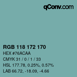 カラーコード: RGB 118 172 170 | qconv.com