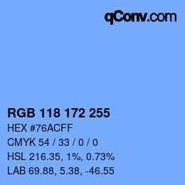 Color code: RGB 118 172 255 | qconv.com