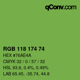 Color code: RGB 118 174 74 | qconv.com