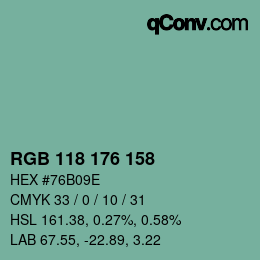 カラーコード: RGB 118 176 158 | qconv.com