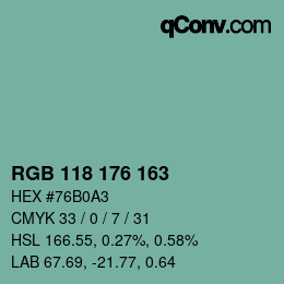 颜色代码: RGB 118 176 163 | qconv.com