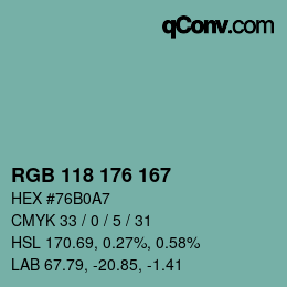 カラーコード: RGB 118 176 167 | qconv.com