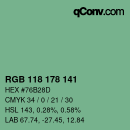 Color code: RGB 118 178 141 | qconv.com