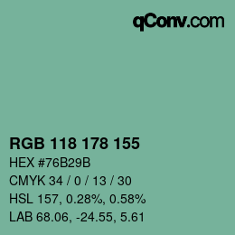 Código de color: RGB 118 178 155 | qconv.com