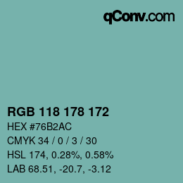 Color code: RGB 118 178 172 | qconv.com