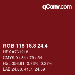 カラーコード: RGB 118 18.8 24.4 | qconv.com