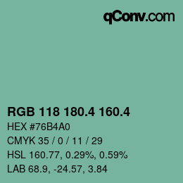カラーコード: RGB 118 180.4 160.4 | qconv.com