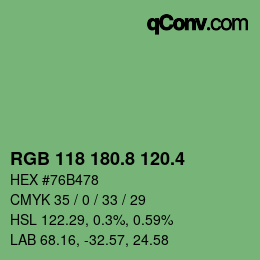 カラーコード: RGB 118 180.8 120.4 | qconv.com