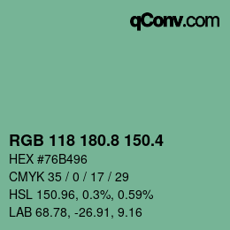 カラーコード: RGB 118 180.8 150.4 | qconv.com