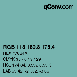 カラーコード: RGB 118 180.8 175.4 | qconv.com
