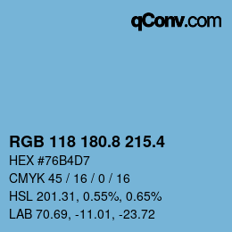 カラーコード: RGB 118 180.8 215.4 | qconv.com