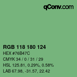 Color code: RGB 118 180 124 | qconv.com