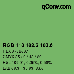 カラーコード: RGB 118 182.2 103.6 | qconv.com
