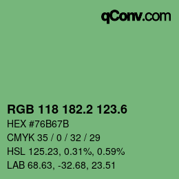 カラーコード: RGB 118 182.2 123.6 | qconv.com