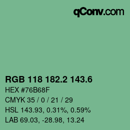 カラーコード: RGB 118 182.2 143.6 | qconv.com