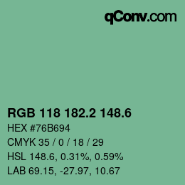 カラーコード: RGB 118 182.2 148.6 | qconv.com