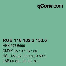 カラーコード: RGB 118 182.2 153.6 | qconv.com