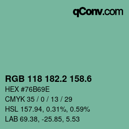 カラーコード: RGB 118 182.2 158.6 | qconv.com