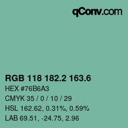 カラーコード: RGB 118 182.2 163.6 | qconv.com