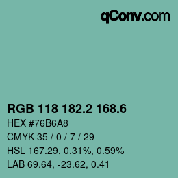 カラーコード: RGB 118 182.2 168.6 | qconv.com
