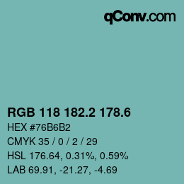 カラーコード: RGB 118 182.2 178.6 | qconv.com