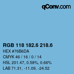 カラーコード: RGB 118 182.6 218.6 | qconv.com