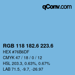 カラーコード: RGB 118 182.6 223.6 | qconv.com