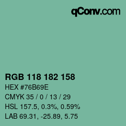 カラーコード: RGB 118 182 158 | qconv.com