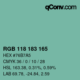 颜色代码: RGB 118 183 165 | qconv.com