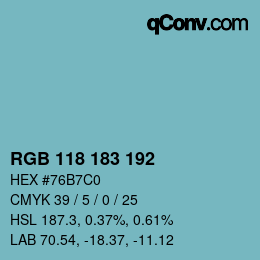 Color code: RGB 118 183 192 | qconv.com
