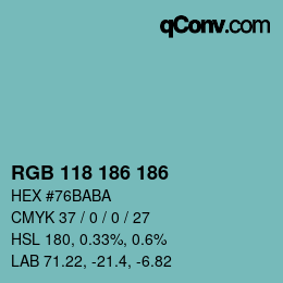 Color code: RGB 118 186 186 | qconv.com