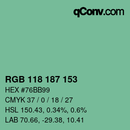 Color code: RGB 118 187 153 | qconv.com