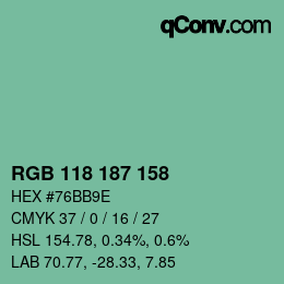 Farbcode: RGB 118 187 158 | qconv.com