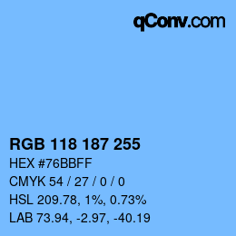 Color code: RGB 118 187 255 | qconv.com