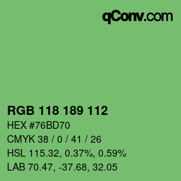 Color code: RGB 118 189 112 | qconv.com