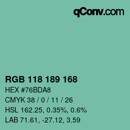 Color code: RGB 118 189 168 | qconv.com