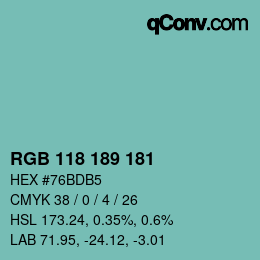 カラーコード: RGB 118 189 181 | qconv.com