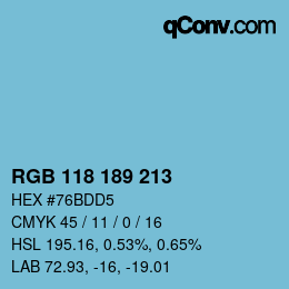 カラーコード: RGB 118 189 213 | qconv.com