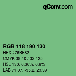 Color code: RGB 118 190 130 | qconv.com