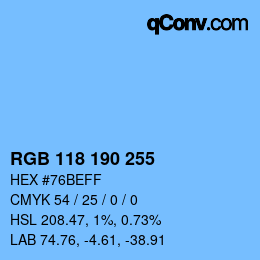 Color code: RGB 118 190 255 | qconv.com