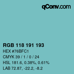 Color code: RGB 118 191 193 | qconv.com